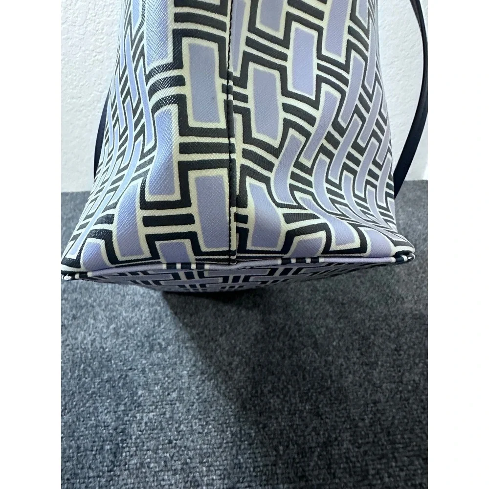 Kate Spade New York Large Geometric Print Coated Canvas Tote Shoulder Bag Navy